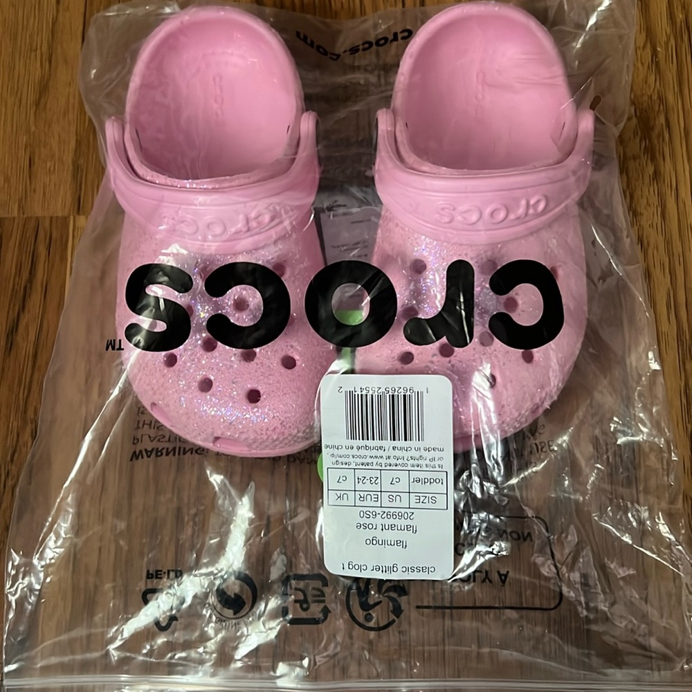 Flamingo glitter crocs toddler c7